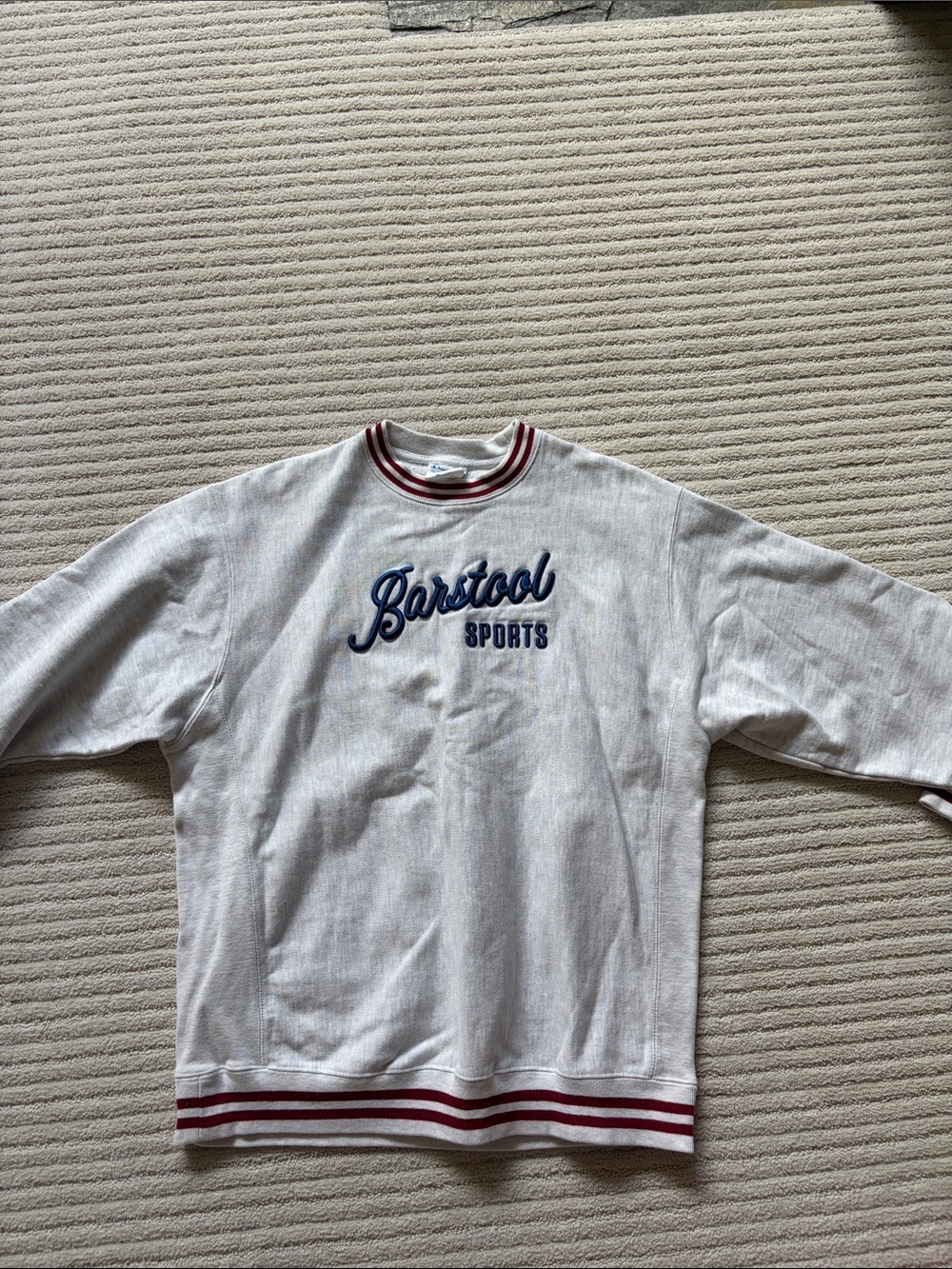 Champion White Crewneck Sweatshirt with Blue and Burgundy Trim